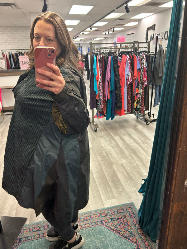 Teal Mix Stripe Crinkle Collared Dress - Alembika