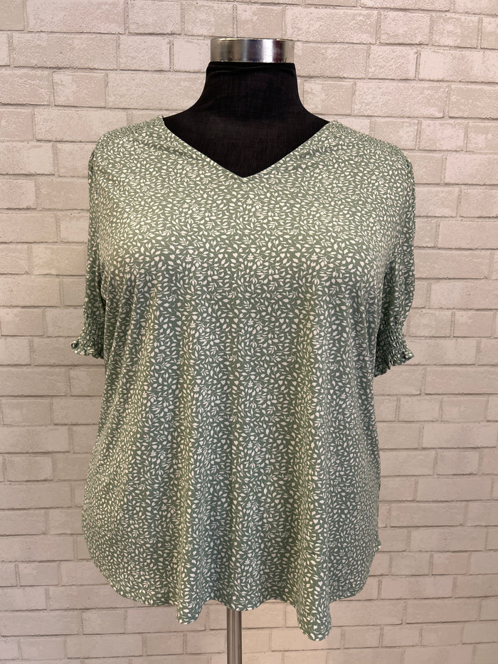 Green Print V-Neck Top - Adrianna Papel