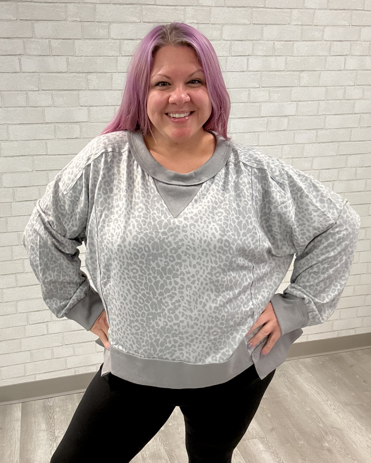 Leopard Print Pullover | Grey