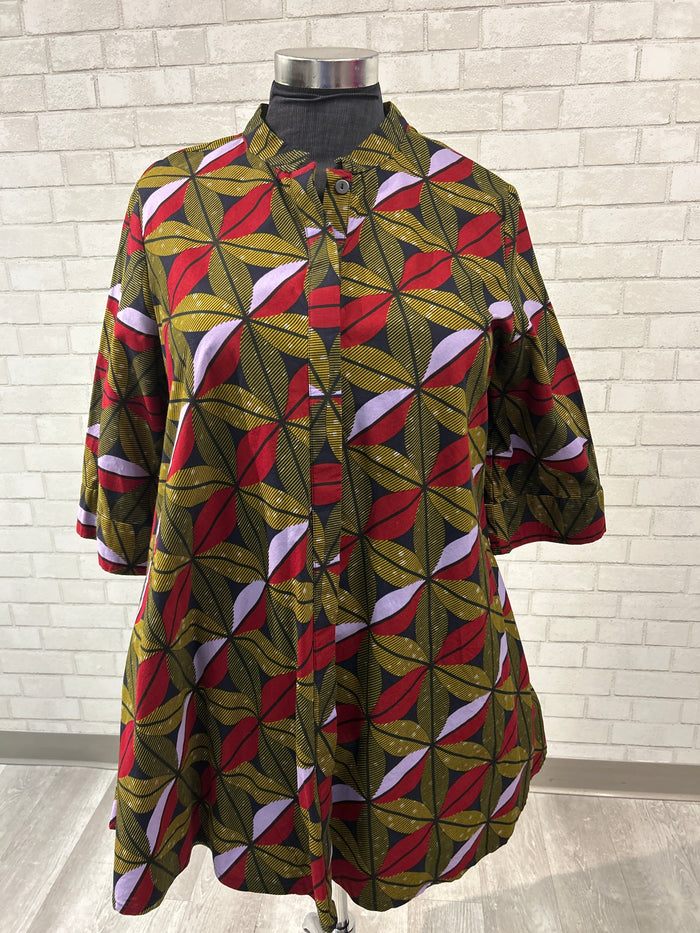 Chartreuse Print Button Front Tunic - Zuri