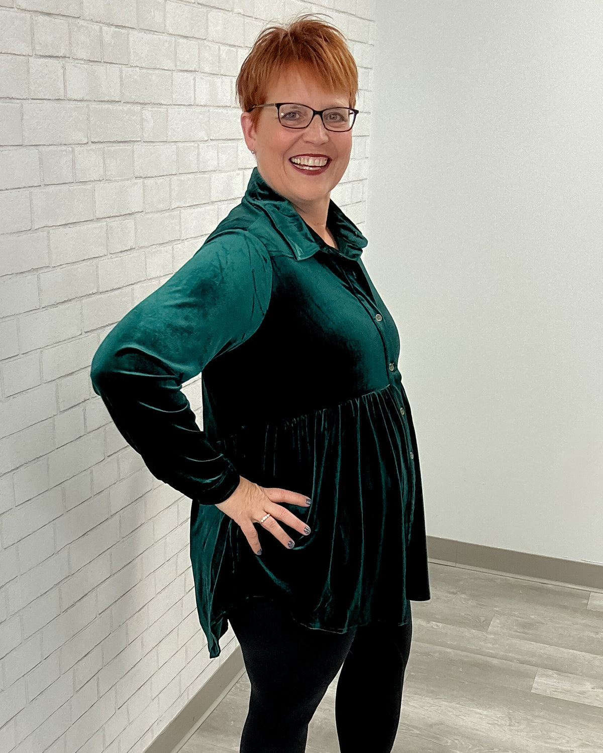 Evergreen Velvet Button Down Tunic