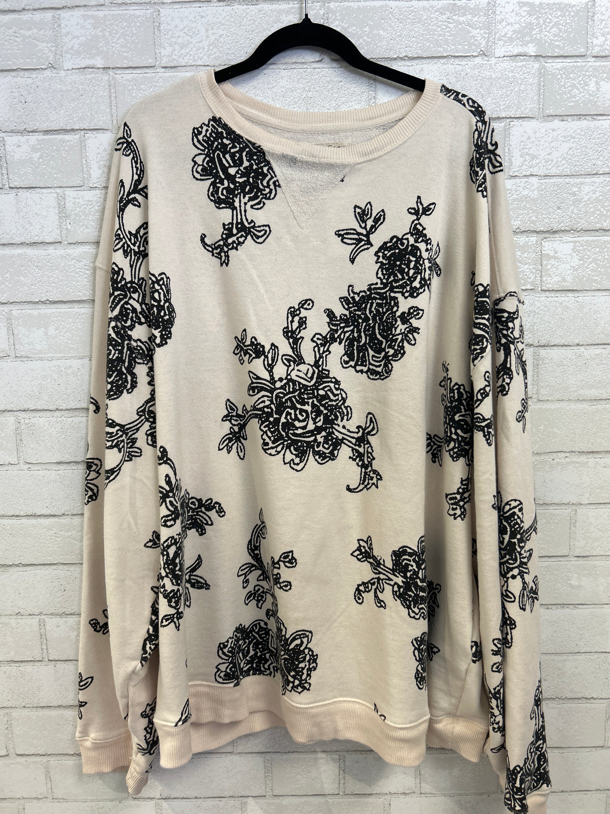Cream/Black Floral Sweatshirt - Free People