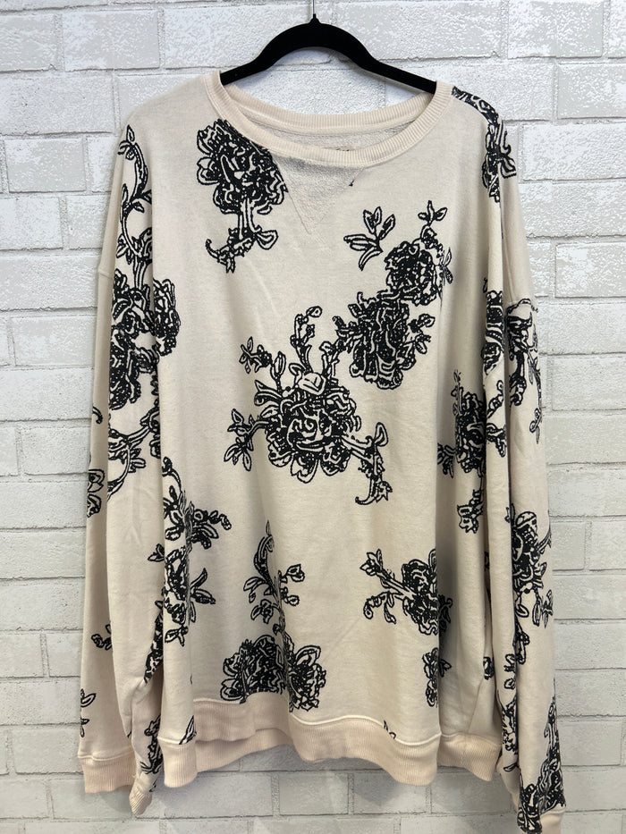 Cream/Black Floral Sweatshirt - Free People