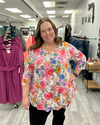 Jackie 3/4 Sleeve Bamboo Top | Pink Bouquet