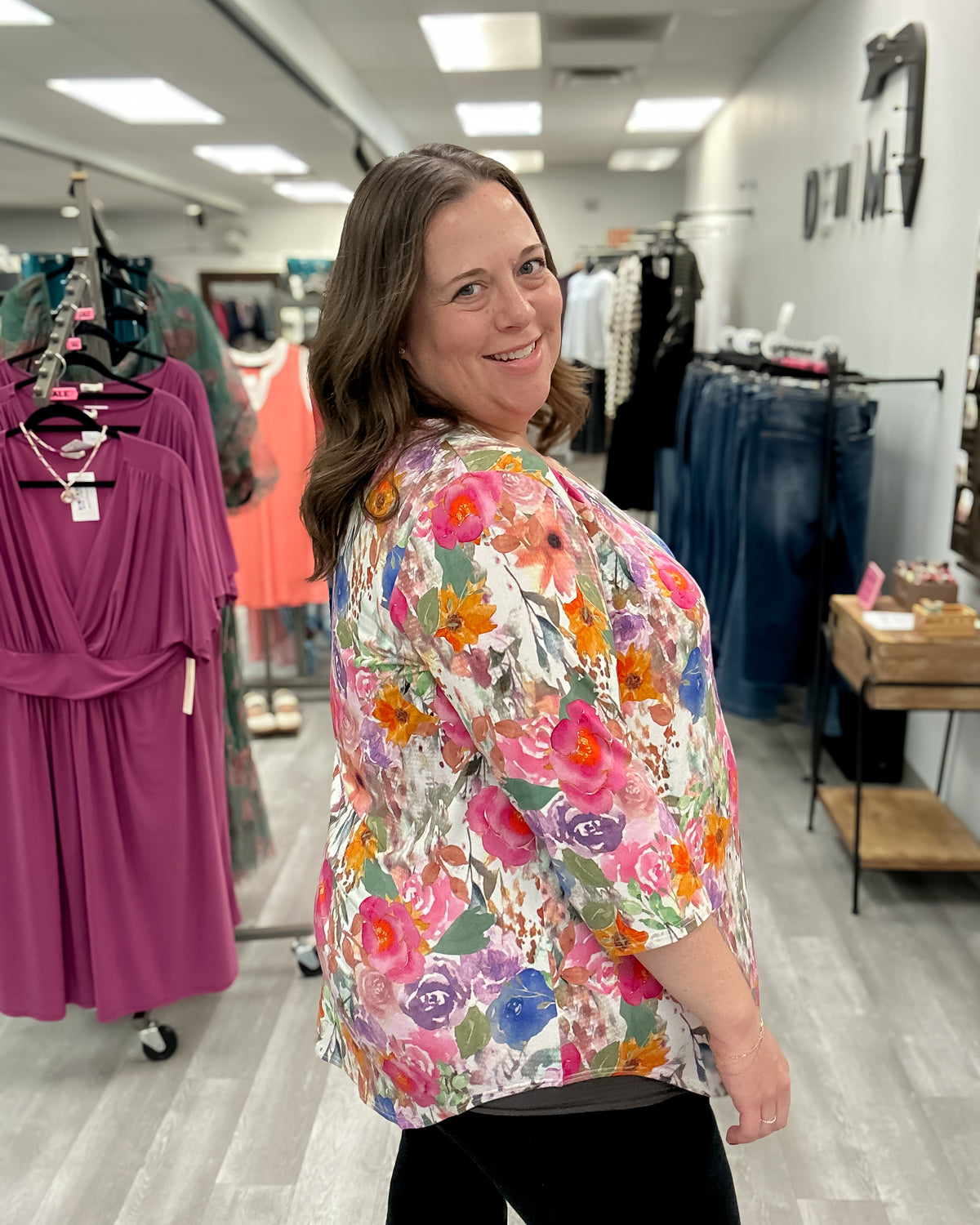 Jackie 3/4 Sleeve Bamboo Top | Pink Bouquet