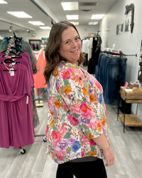 Jackie 3/4 Sleeve Bamboo Top | Pink Bouquet