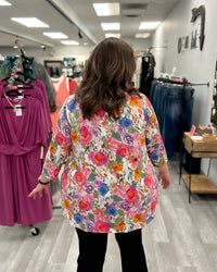 Jackie 3/4 Sleeve Bamboo Top | Pink Bouquet