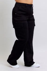 High Waist Cargo Wide Leg Jeans | Black