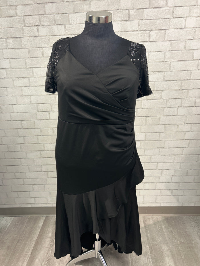 Black Sequin Sleeve Formal Dress