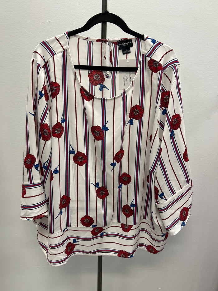 White w/ Blue & Red Flowers/Stripes - Liz Claiborne