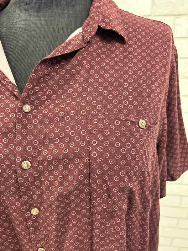 Burgundy Short Sleeve Button Up - Batik Bay