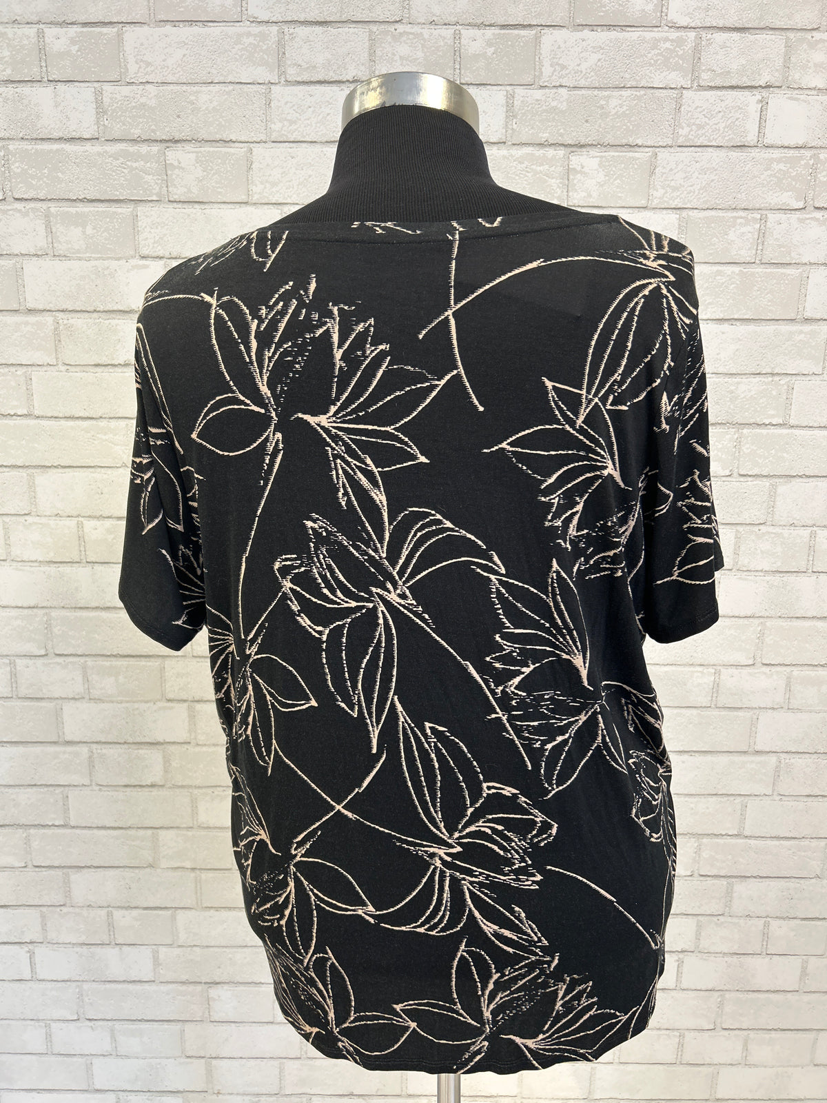Black Leaf Print V-Neck Top - Calvin Klein