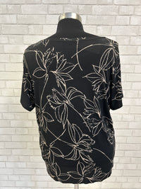Black Leaf Print V-Neck Top - Calvin Klein