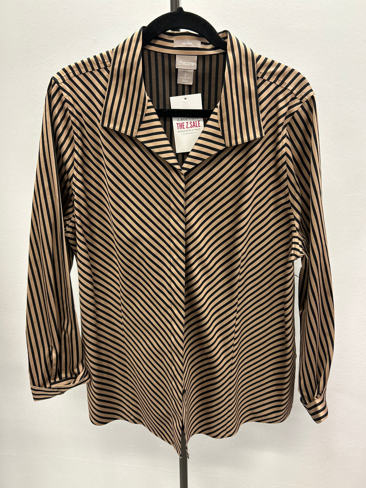 Khaki/Black No Iron Button Down - Chicos