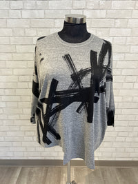 Grey Black Slashes Printed Brushed Top - Inoah