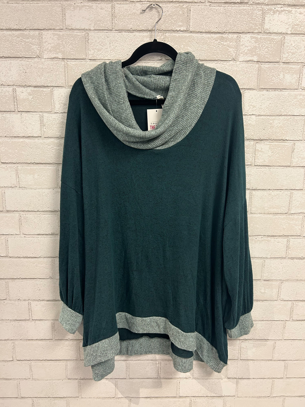 Teal Tone-on-Tone Cowl Neck Top (NWT)- Emerald