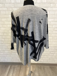 Grey Black Slashes Printed Brushed Top - Inoah