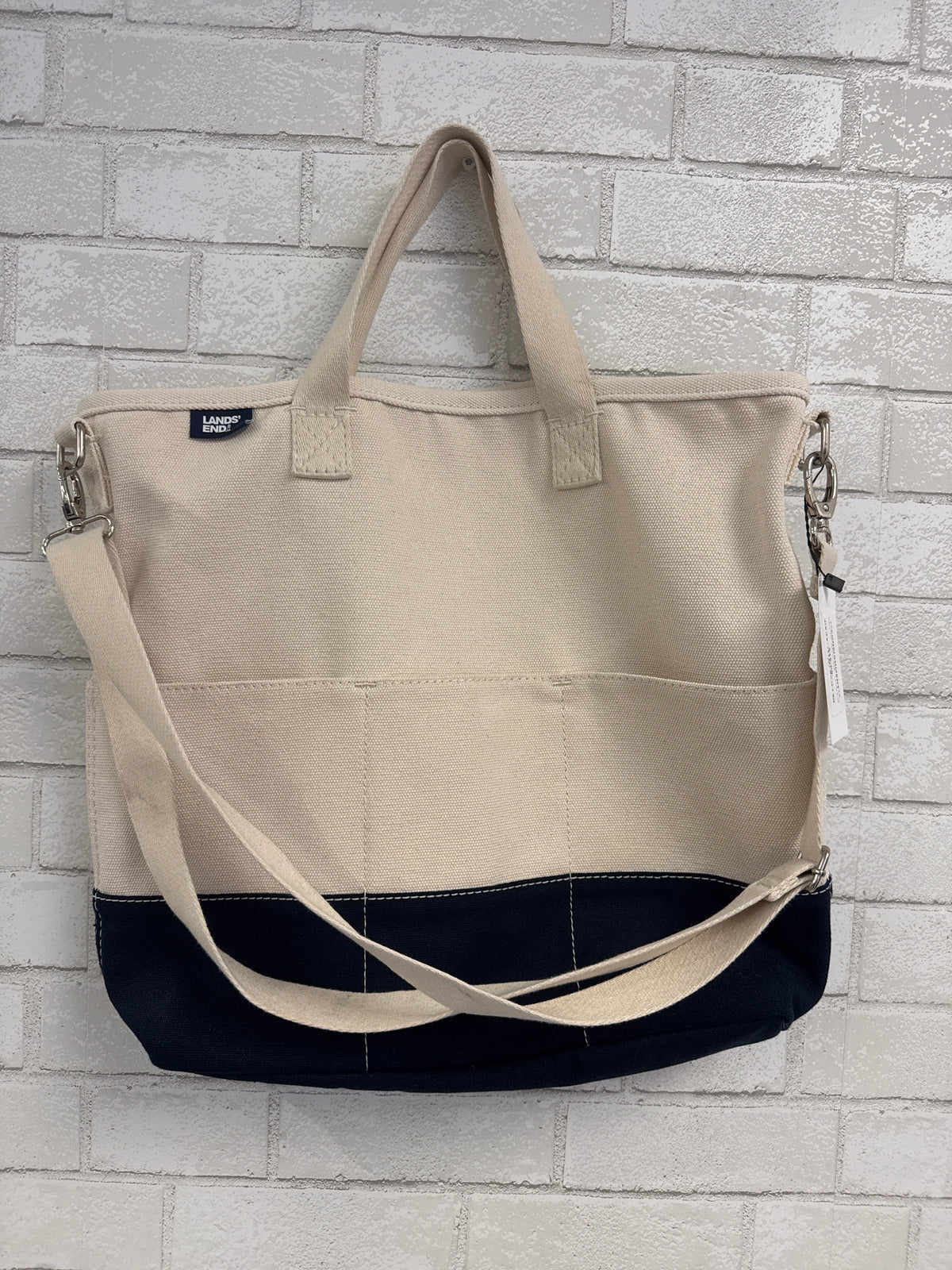 Navy/Oat Beach Bag - Lands End