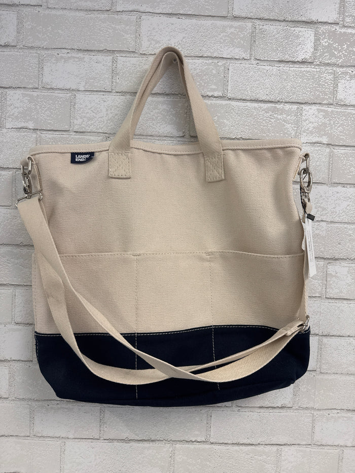 Navy/Oat Beach Bag - Lands End