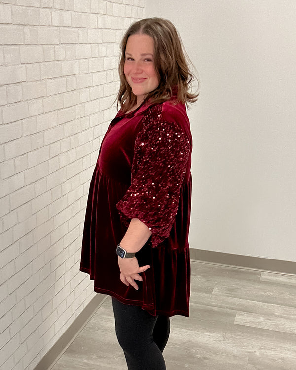 Wine Wonderland Velvet & Sequin Tunic