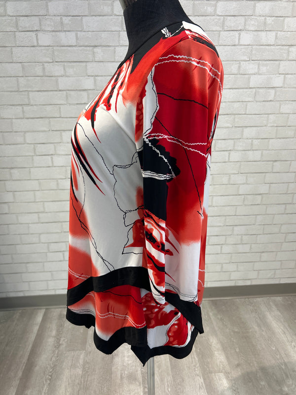 Red/Coral Abstract Print Top - Caribe