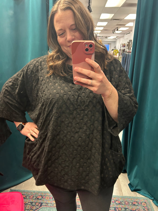 Black/Brown Squares Cowl Neck Top - Sydney