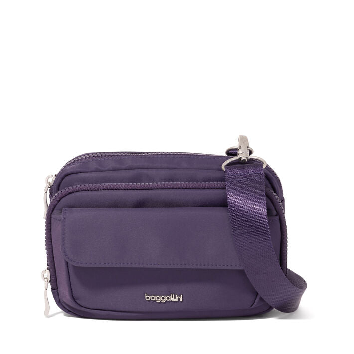 Modern Double Zip Crossbody | Deep Grape Twill