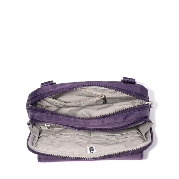 Modern Double Zip Crossbody | Deep Grape Twill