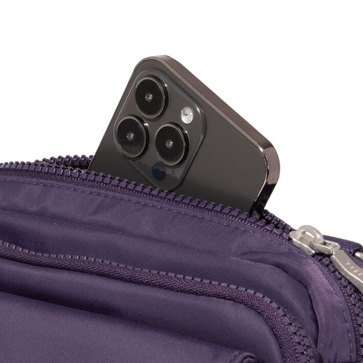 Modern Double Zip Crossbody | Deep Grape Twill