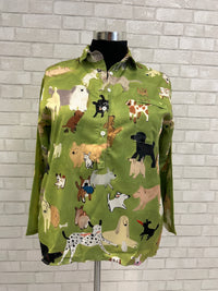 Green Dog Print 1/2 Button Blouse