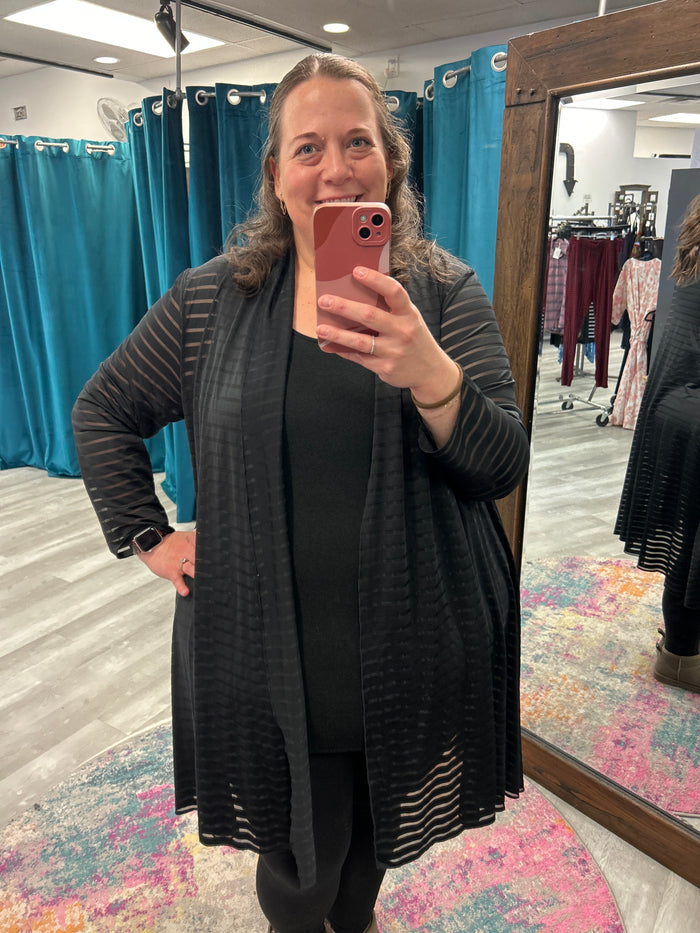 Black Sheer Stripe Mesh Cardigan - Kozan