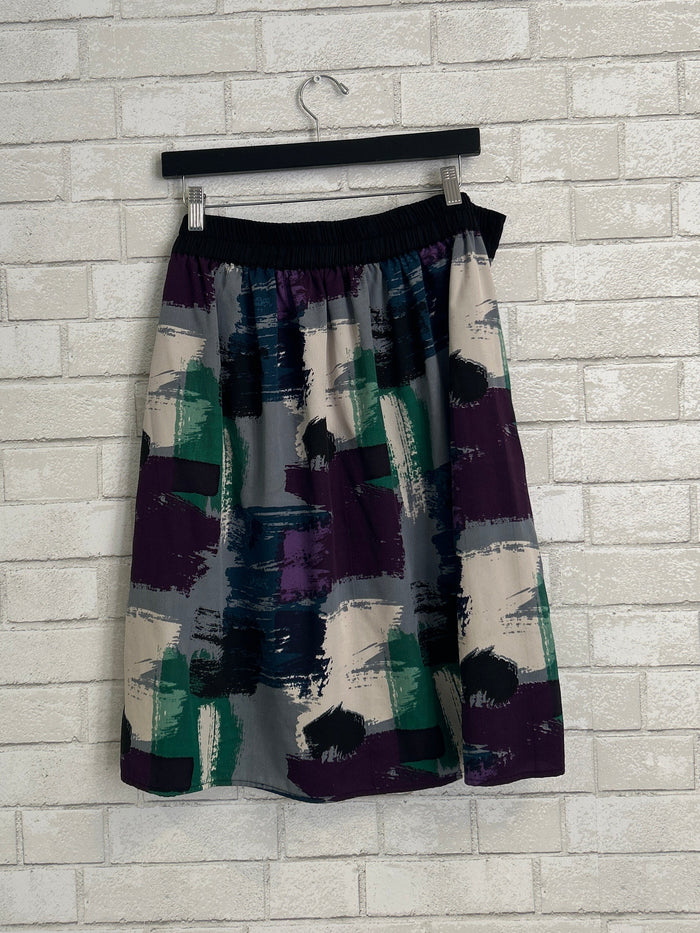 Multi Color Brush Stroke Print Skirt - Triste