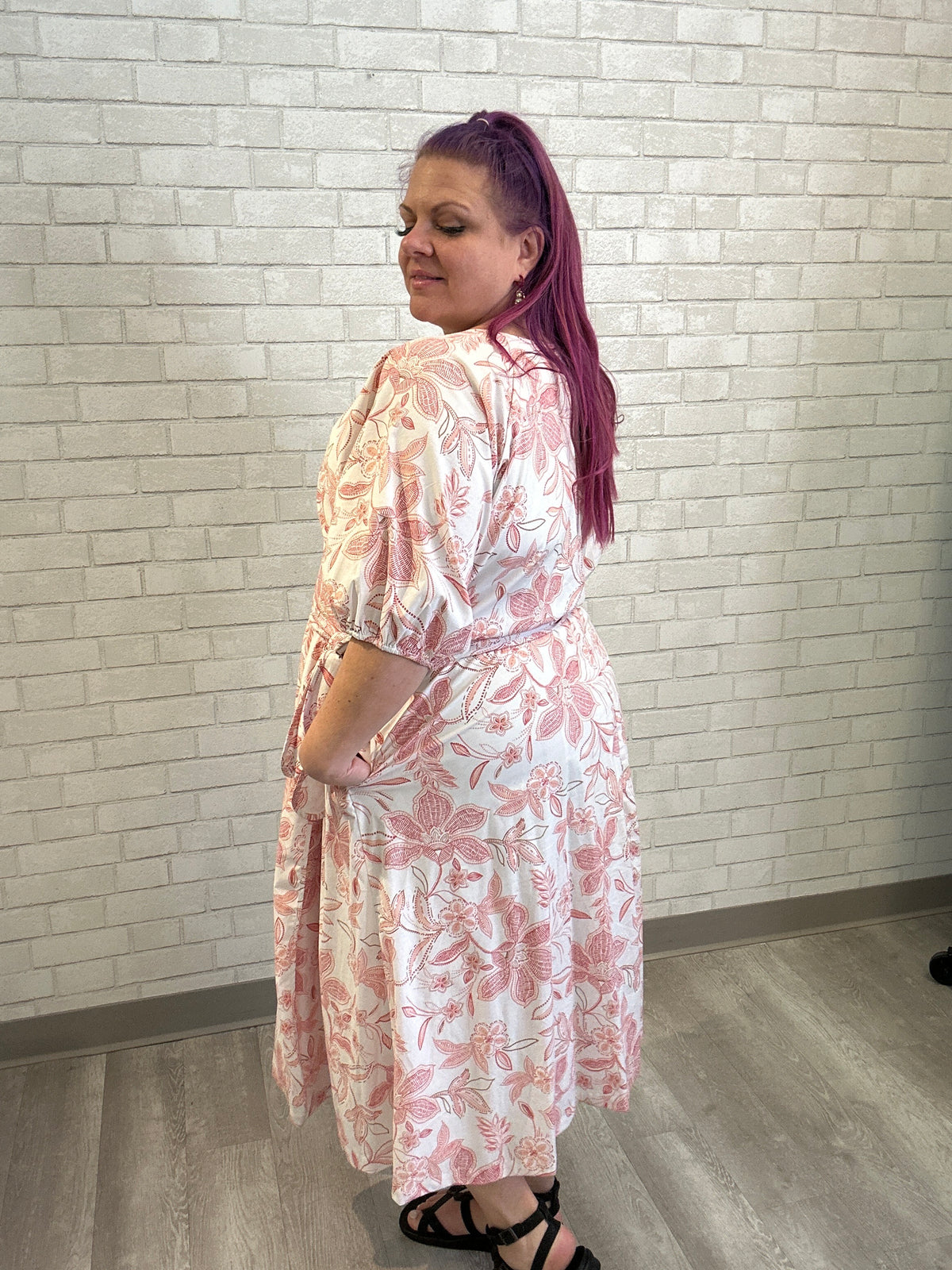 White/Coral Floral Poplin Wrap Dress - Somersalt