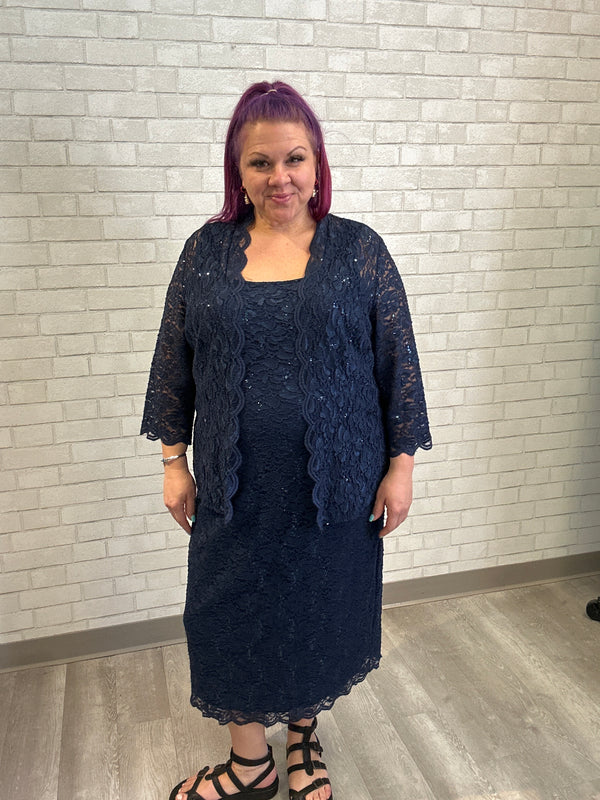Navy Special Occasion Dress + Jacket - Alex Evenings