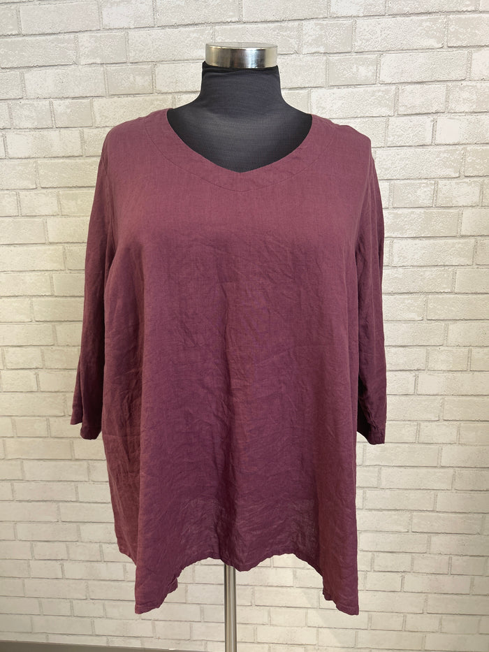 Eggplant Linen Top - Flax