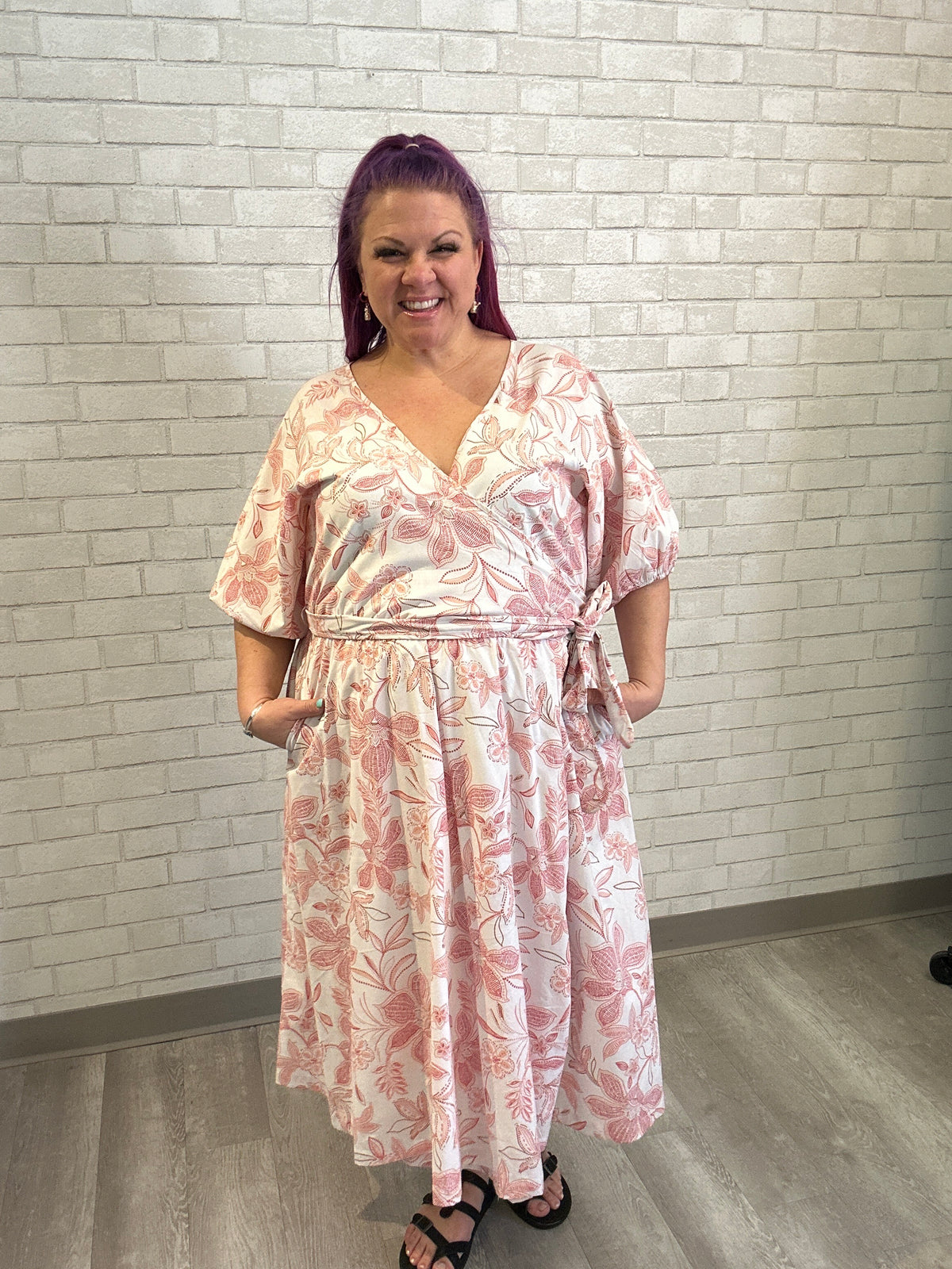 White/Coral Floral Poplin Wrap Dress - Somersalt