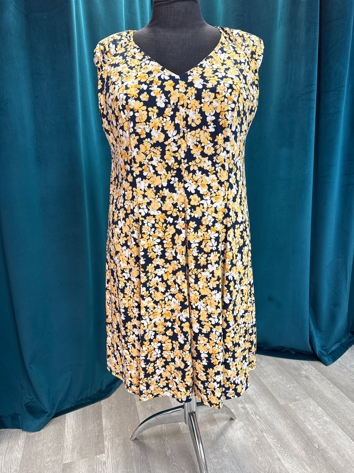 Navy & Yellow Floral Sleeveless Dress - Maggy London