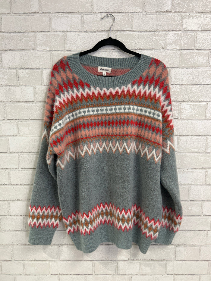 Grey Multicolor Fuzzy Sweater - &Merci