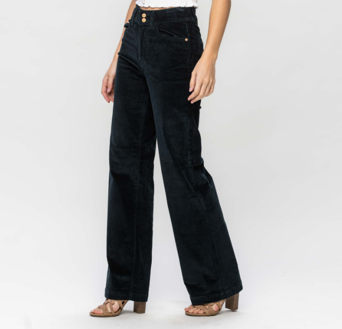 High Waist Overdyed Corduroy Trouser | Emerald