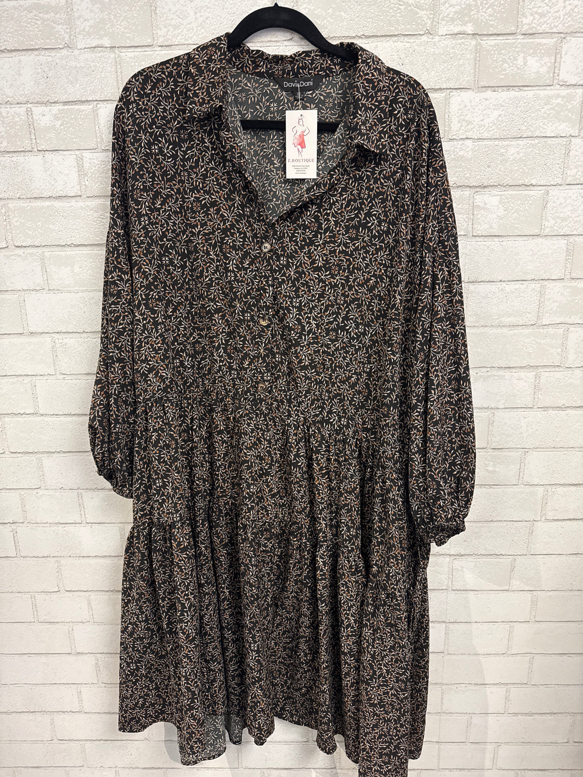 Blk/Brown Floral Print Dress - Davi & Dani