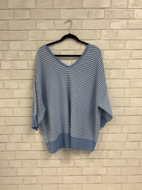 Blue/White Ribbed Sweater - Lane Bryant