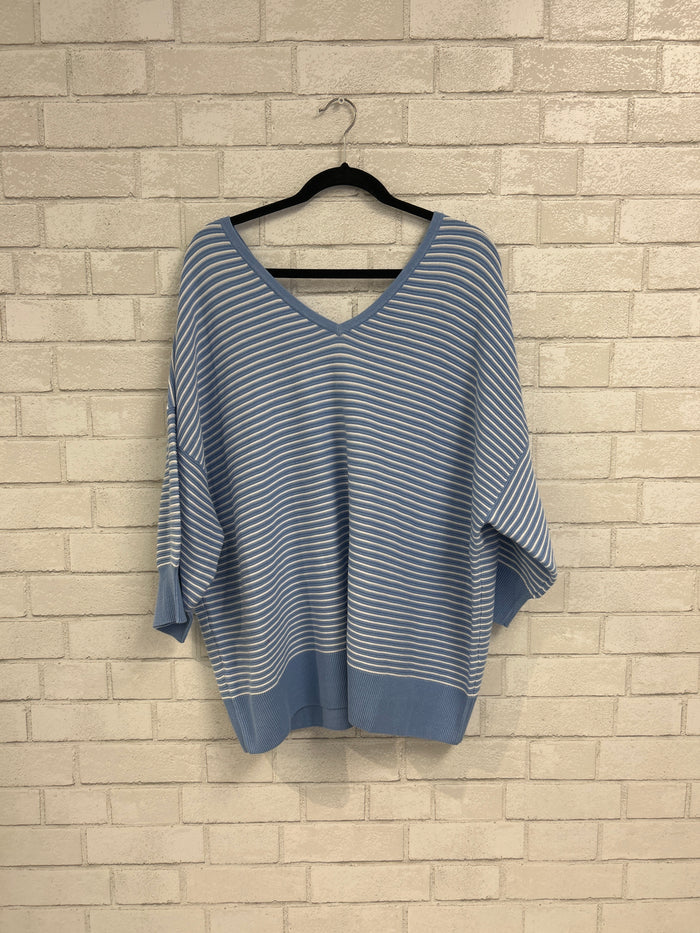 Blue/White Ribbed Sweater - Lane Bryant