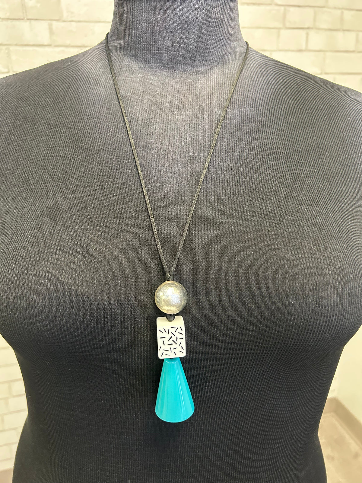 Teal & White Geometric Necklace