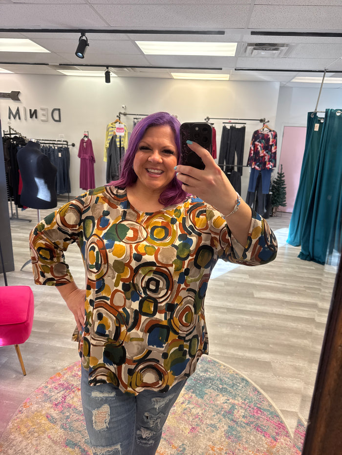 Brown Mix Circle Print Top - Caribe