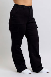 High Waist Cargo Wide Leg Jeans | Black
