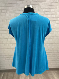 Teal Frayed Hem V-Neck
