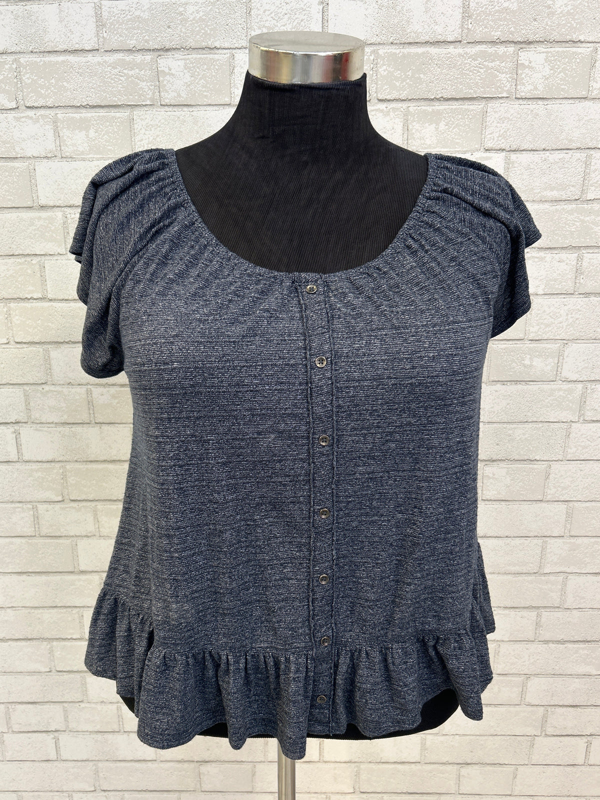 Navy Ruffle Sleeve Top - Lucky Brand