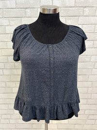 Navy Ruffle Sleeve Top - Lucky Brand