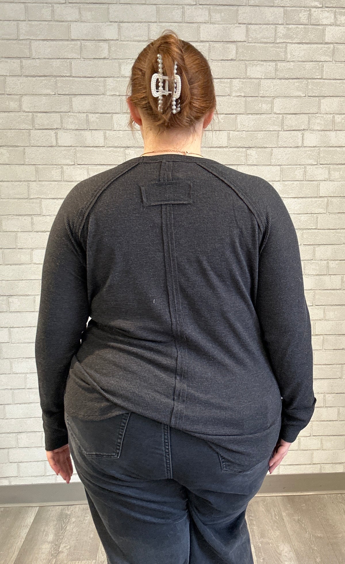 Grey Waffle Long Sleeve Top - Zenana