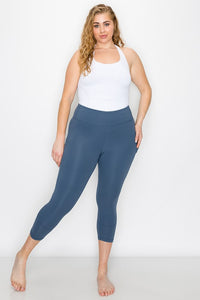 Ocean Blue High Waist Capri Leggings with Diagonal Side Pockets
